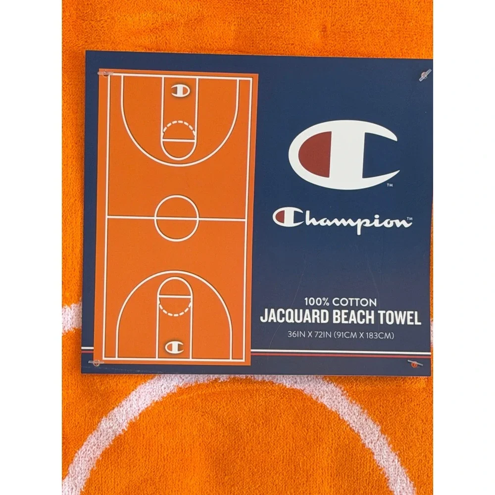 Champion Basketball Court Jacquard Beach Towel Orange 100% Cotton 36x72 NWT